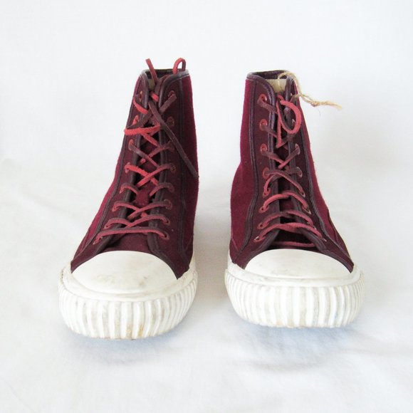 BATA BULLETS Hi Top Wool Leather Sneakers in Maroon Red Size Mens 8, Womens 9 - Picture 12 of 16